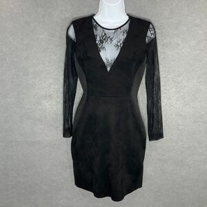 Zara Basic Mini Dress Lace‎ Vegan Suede Bodycon Goth Punk Black Sz M